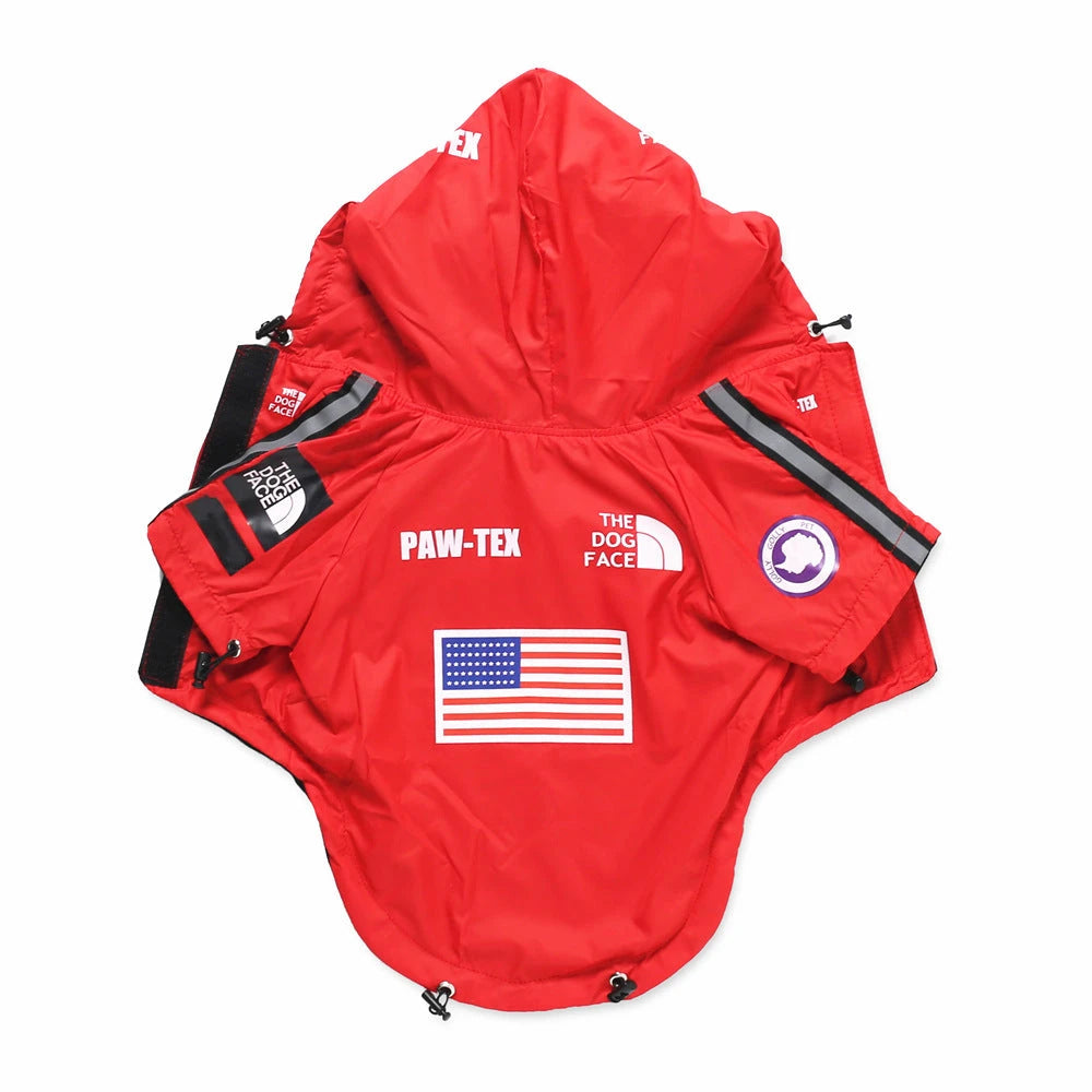 American Flag Trendy Windproof and Rainproof North Dog Coat for Large Dogs, Pet Rain Jacket