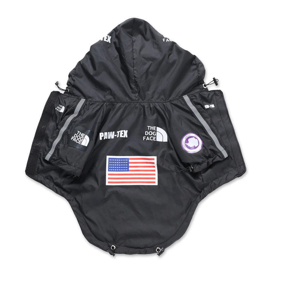 American Flag Trendy Windproof and Rainproof North Dog Coat for Large Dogs, Pet Rain Jacket