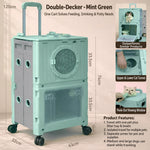 Double-layer cat carrier, portable pet trolley case, large-capacity airline crate, foldable cat carrier, can be taken on a plane
