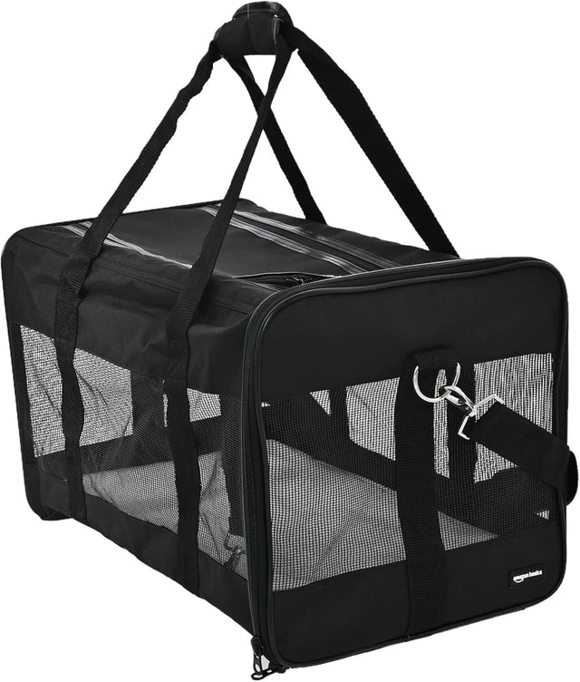 Basics Airline Approved Soft-Sided Mesh Pet Travel Carrier with Shoulder Strap, Removable Washable Fleece Pad, Top Opening, Ventilation for Dog, Cat, up to 22 pounds, 19.7Lx12Wx12H in., Black