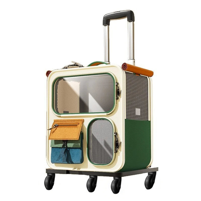 Large-capacity pet carrier for cats, portable multi-cat pet luggage with wheels, multifunctional trolley case, transparent backpack