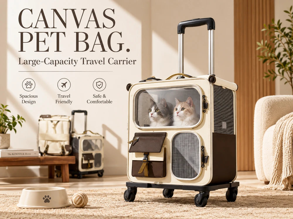 Large-capacity pet carrier for cats, portable multi-cat pet luggage with wheels, multifunctional trolley case, transparent backpack