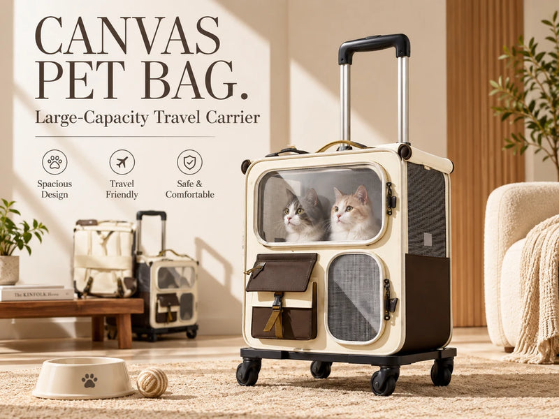 Large-capacity pet carrier for cats, portable multi-cat pet luggage with wheels, multifunctional trolley case, transparent backpack