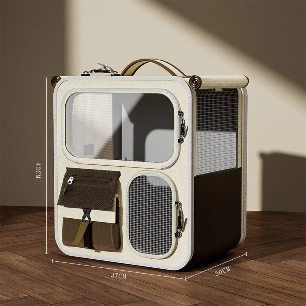 Large-capacity pet carrier for cats, portable multi-cat pet luggage with wheels, multifunctional trolley case, transparent backpack