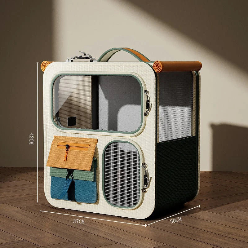 Large-capacity pet carrier for cats, portable multi-cat pet luggage with wheels, multifunctional trolley case, transparent backpack