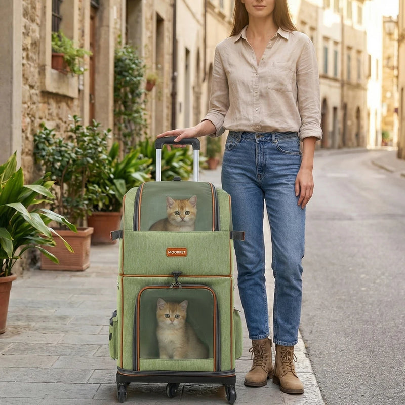 Moorpet/Portable Breathable Large Capacity Double-Layer Pet Bag for Cats and Dogs