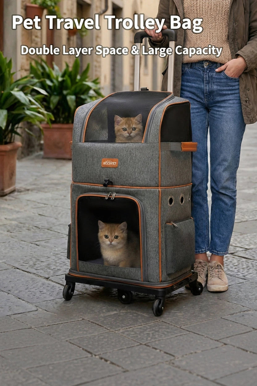 Moorpet/Portable Breathable Large Capacity Double-Layer Pet Bag for Cats and Dogs