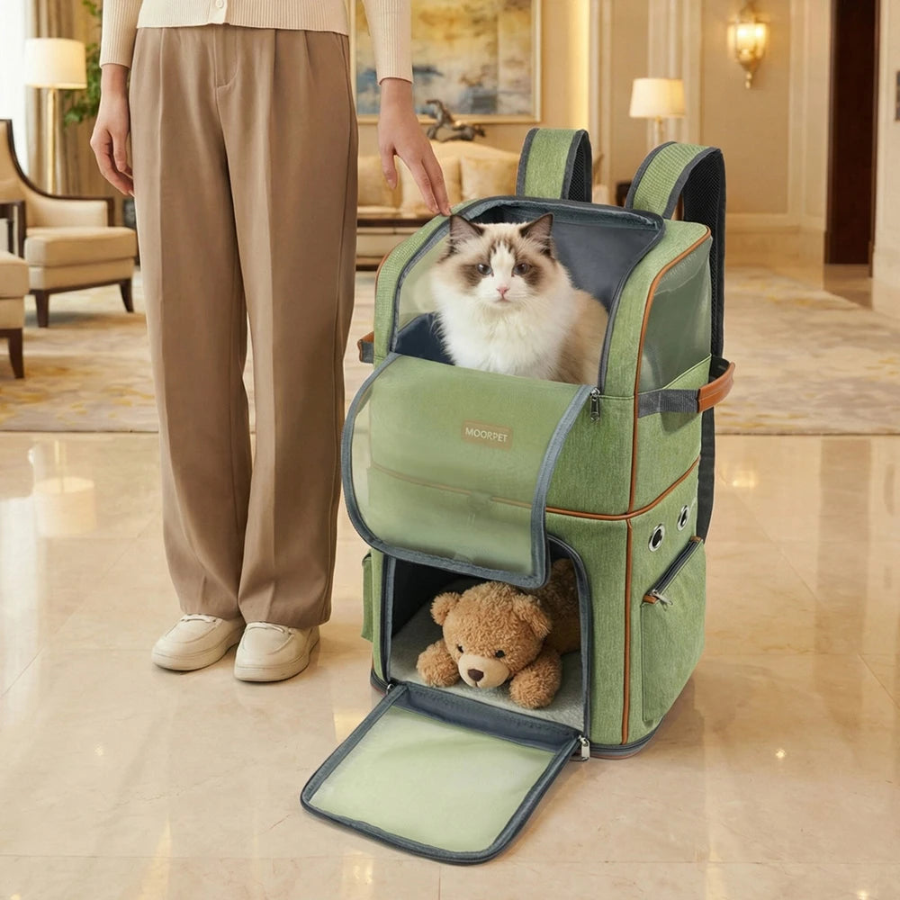 Moorpet/Portable Breathable Large Capacity Double-Layer Pet Bag for Cats and Dogs