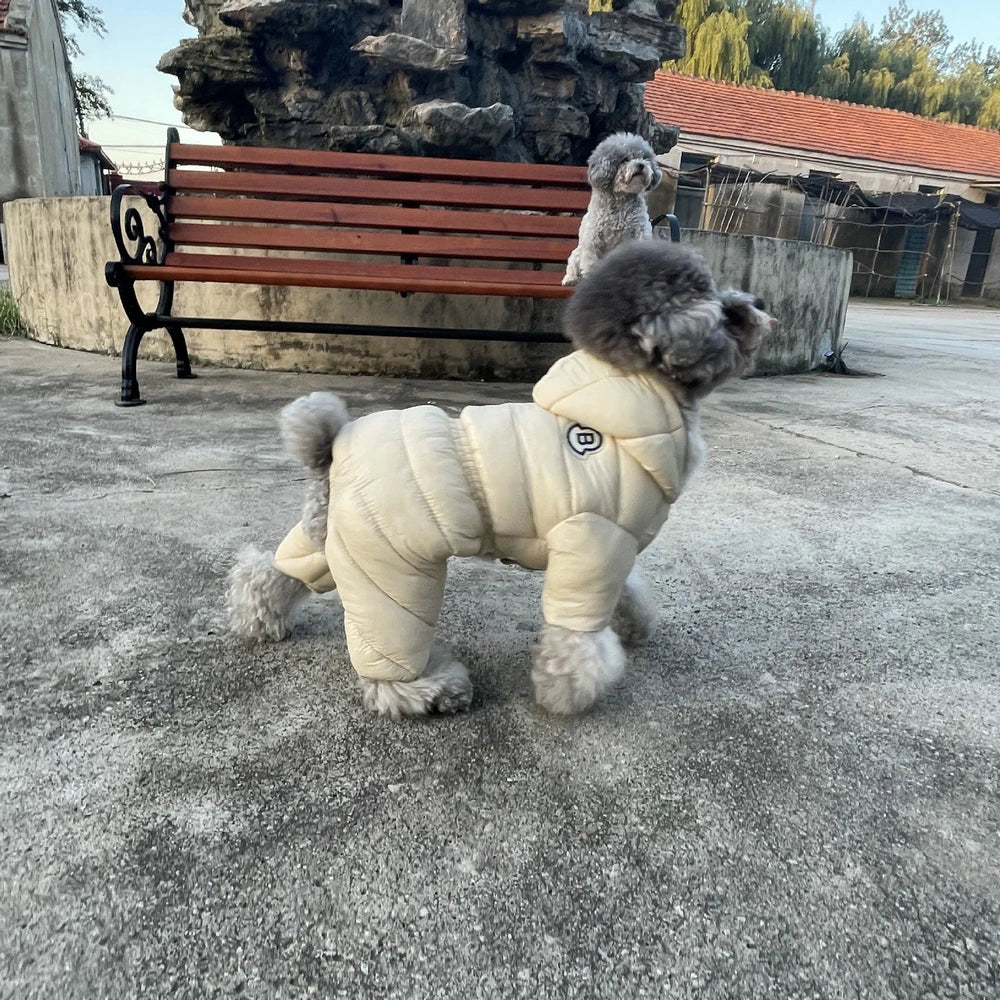 Dog clothes, warm cotton coat, suitable for Teddy and Pomeranian breeds, small dog four-legged waterproof coat, pet winter clothing, British style
