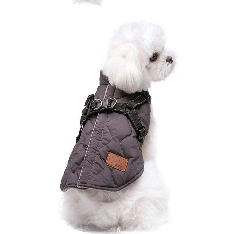 New cross-border pet dog clothing, autumn and winter collection, thickened cotton dog clothes, two-legged vest for small dogs, leash manufacturer