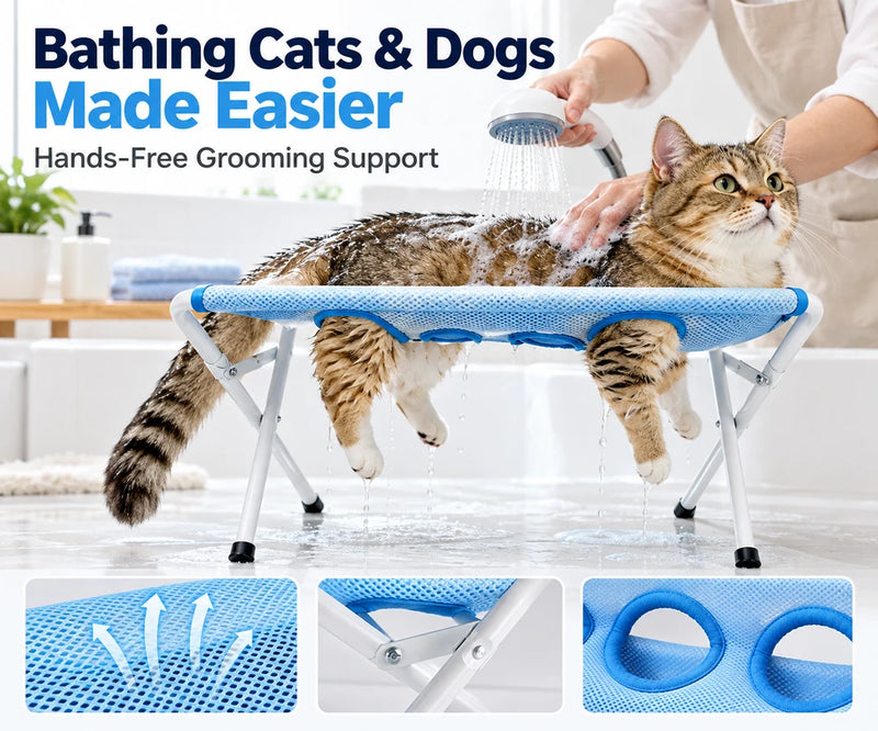 New mesh pet bathing and grooming stand, foldable, for cats and dogs, a must-have for pet cleaning and bathing