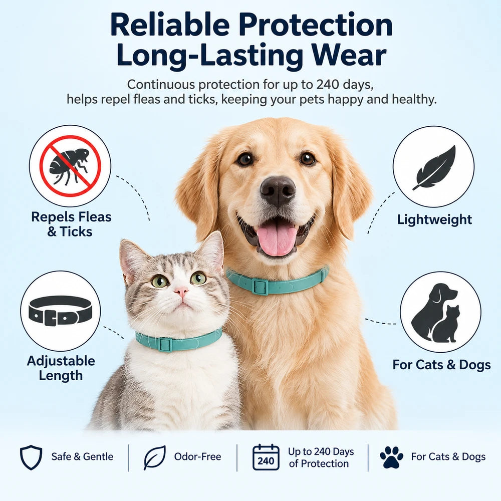 Pet flea and tick collar, effective against fleas and lice, for cats and dogs