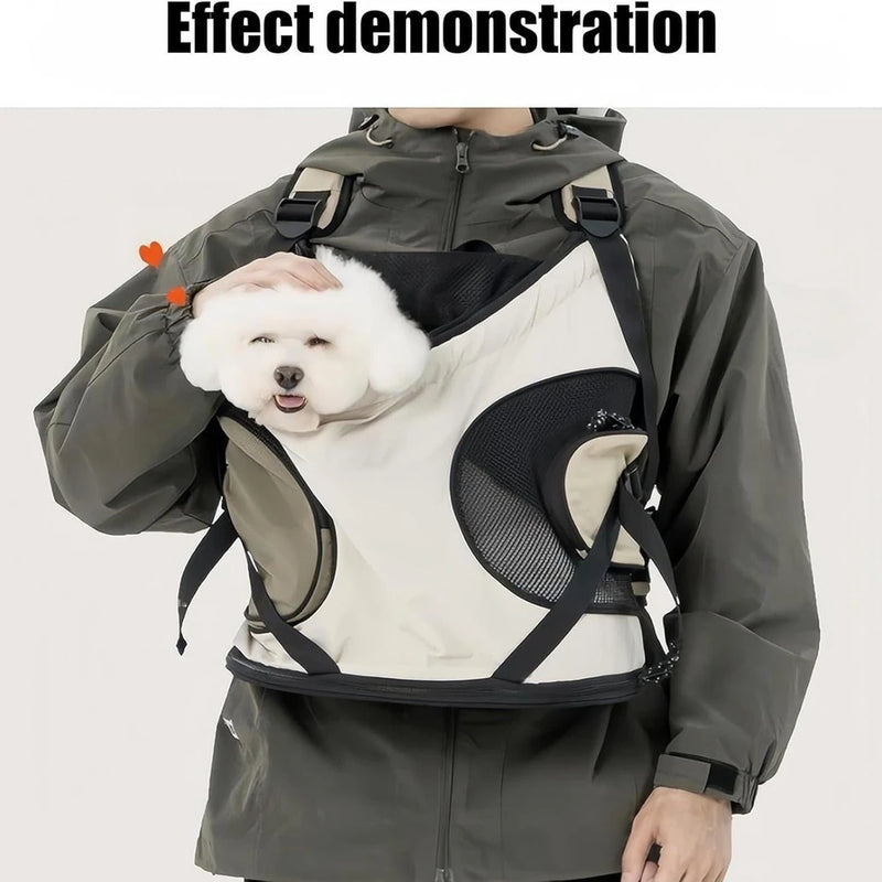Breathable mesh front carrier for cats, designed to be worn on the chest