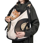 Breathable mesh front carrier for cats, designed to be worn on the chest