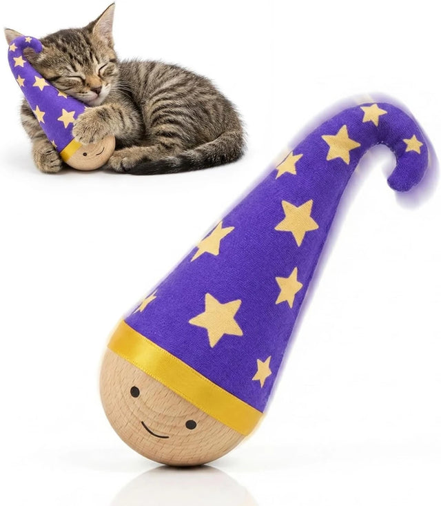 Wooden Wobble Cat Toy with Catnip | Interactive Indoor Cat Toy