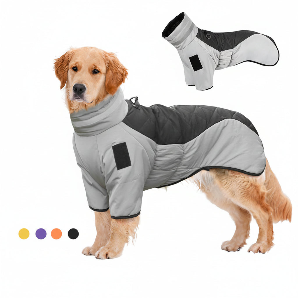 New Autumn/Winter Padded Down-Style Jacket for Large Dogs – Reflective, Warm, Waterproof, and Thickly Insulated