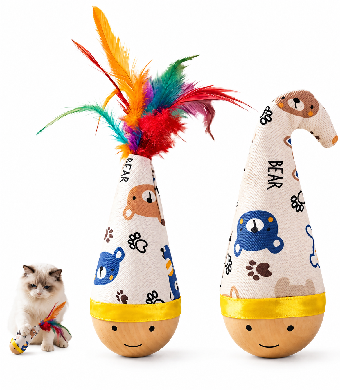 Wooden Wobble Cat Toy with Catnip | Interactive Indoor Cat Toy