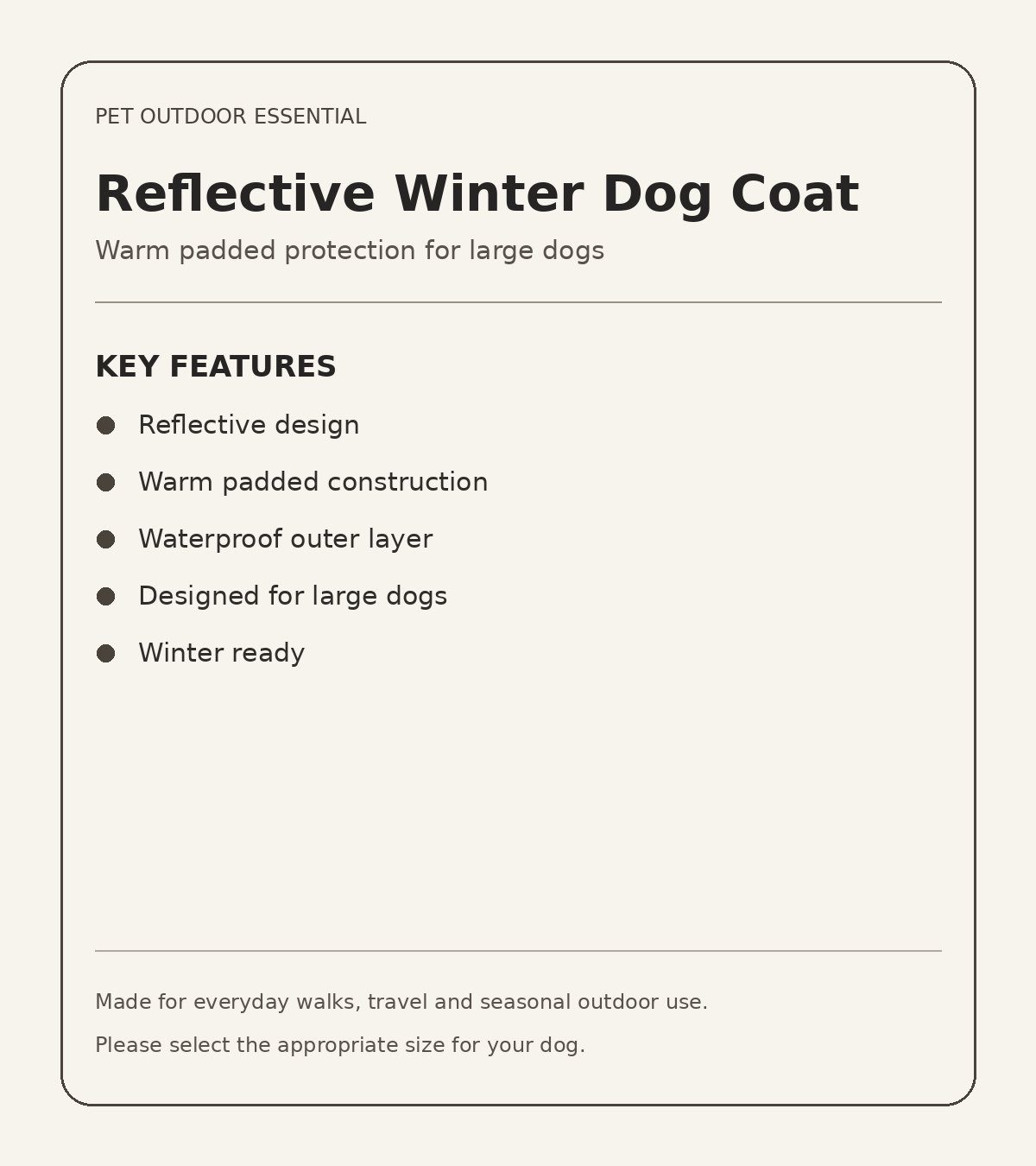 Reflective winter dog coat key features
