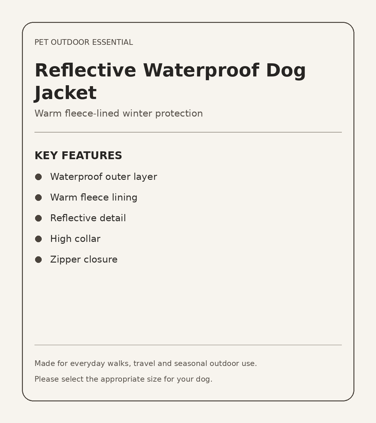 Reflective waterproof dog jacket key features